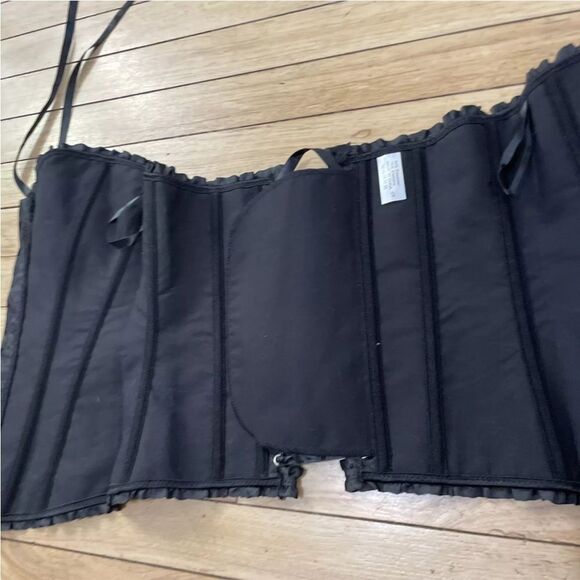 Black Zip Corset Womens Small Damask Floral Black Lace Cinch Zip Goth Fairy S - Picture 9 of 16